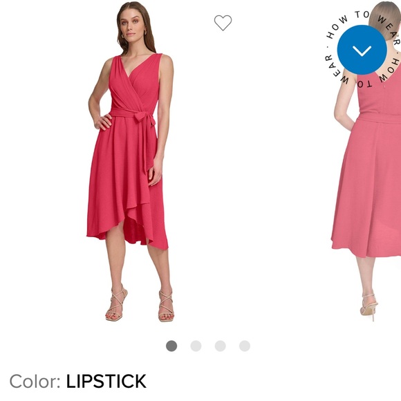 DKNY Women's Sleeveless V-Neck Coral Lipstick Midi Dress - Picture 7 of 8